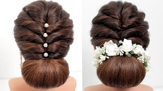 Party hairstyles Hairstyles for mediumamplong hair Low bun Bridal hairstyle Hair tutorial [upl. by Earleen]