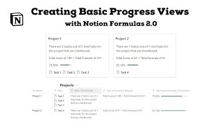 Notion Formulas 20 Creating Basic Progress Views [upl. by Anilorak]