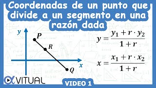 Coordenadas de un punto que divide a un segmento en una razón dada ejemplo 1  Geometría  Vitual [upl. by Blau925]