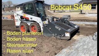 Rasenneuanlage Rasen ansäen Ansaat Bobcat S450 [upl. by Odrawde]