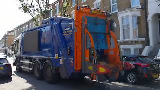 Lambeth council serco Dennis olympus elite 6 ecollect empying green recycling bins [upl. by Sined]