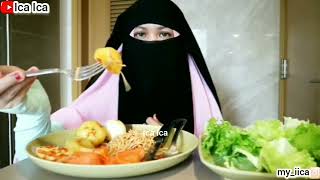 MUKBANG VLOG🍝SPAGHETTI EATING  CARA MAKAN PAKAI CADAR mukbang asmreating cadar niqab asmr [upl. by Batholomew]