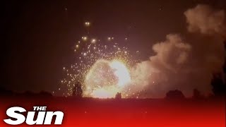 HUGE explosion as Ukrainian forces blow up Russian weapons warehouse [upl. by Nyltiac]