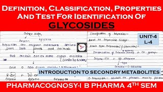 GLYCOSIDES  Secondary metabolites in plant pharmacognosy unit4  pharmacognosy1  B pharma 4th sem [upl. by Eednak155]