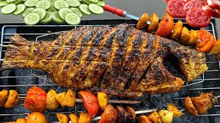 Whole Koral Fish BBQ Recipe  বিশাল বড় আস্ত কোরাল মাছের বারবিকিউ  Tasty Food Hunting [upl. by Nillor]