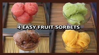 4 Quick Fruit Sorbet Recipes  Dairy Free Sugar Free Summer Dessert No Ice cream Machine Required [upl. by Attelrac]