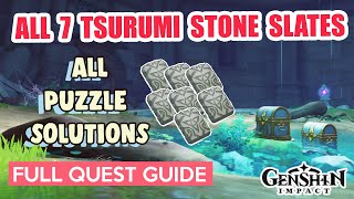 How to ALL 7 Stone Slates Locations amp Puzzle Solutions TSURUMI ISLAND  Genshin Impact [upl. by Hafeenah]