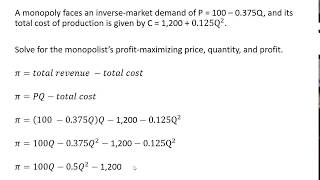 How to Find Monopoly Profit Maximizing Price Quantity and Profit [upl. by Atinreb860]