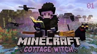 Minecraft but as a WITCH 🐈‍⬛  Cottage Witch Modded Episode 1 [upl. by Aerdnak]