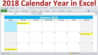 2018 Calendar Year in Excel 2018 Monthly Calendars Year 2018 Calendar with Holidays 2018 Planners [upl. by Pollyanna]