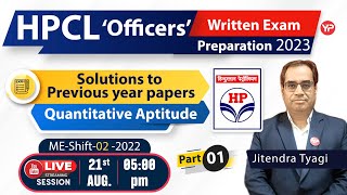 HPCL Solutions to Previous year papers  Quantitative Aptitude hpcl live  Mechanical 2022 shift 2 [upl. by Onaivatco815]