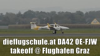 dieflugschuleat DA42NG Twin Star rejected takeoff amp takeoff  Flughafen Graz  OEFJW [upl. by Fitz]