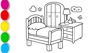 Colorfull bedroom Drawing for kids Painting amp Coloring for kids amp toddlers Lets Draw Together [upl. by Maitland605]