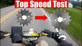 Pit Bike Speed Test  14 Tooth vs 16 Tooth Front Sprocket 110cc [upl. by Geoffry]