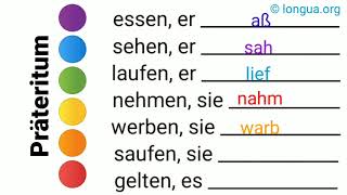 Präteritum  essen aß sehen sah laufen lief nehmen nahm werben warb saufen soff gelten [upl. by Bonny185]