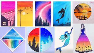 10 Scenery  Easy Water Color Painting Ideas  Painting Tutorial for beginners [upl. by Dnalyr759]