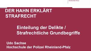 Der Hahn erklärt Strafrecht  Einteilung der Delikte und strafrechtliche Grundbegriffe [upl. by Yenruoj144]