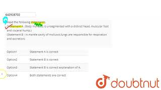 Read the following statements Statement A  Body molluscs is unsegmented with a distinct head [upl. by Sinnej]