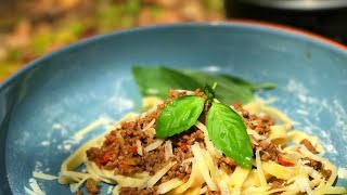 ORIGINAL Bolognese  Ragù Classico Bolognese  Outdoor Food made in the forest [upl. by Nosemyaj]