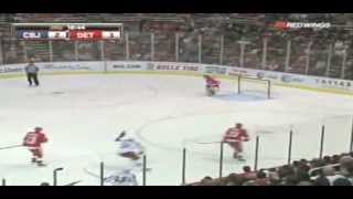 Fedor Tyutin center ice goal on Chris Osgood  11282008 [upl. by Kahl]