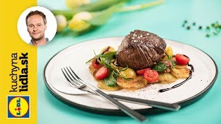 Steak zo sviečkovice so špenátom a paradajkami 🍅  Marcel Ihnačák  Kuchyňa Lidla [upl. by Lauhsoj]