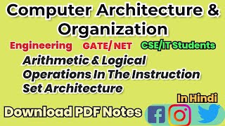 35 Arithmetic And Logical Operations In The Instruction Set Architecture In HINDI [upl. by Cyndy]