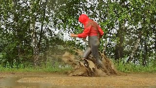 June and fun jumping through puddles in the rain  Июнь и веселые прыжки по лужам под дождем [upl. by Abbey499]