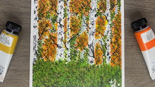 Birch Tree Forest Painting for Beginners  Acrylic Painting for Beginners [upl. by Anitsirhc]