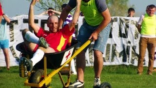 Funny moment  Romanian side use motorised wheelbarrow to stretcher injured player from pitch [upl. by Naniac]