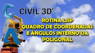 ROTINA LISP QUADRO DE COORDENADAS E ÂNGULOS INTERNO DA POLIGONAL [upl. by Annasus]