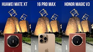 Huawei Mate XT Ultimate Vs iPhone 16 Pro Max Honor Magic V3 Camera Test Comparison Triple Fold Phone [upl. by Oskar]