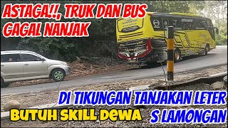 Astaga Truk dan bus besar banyak yang gagal nanjak Butuh driver skill dewa di tikungan leter S [upl. by Gaut]