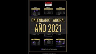 CALENDARIO LABORAL 2021  Días Festivos Nacionales para 2021 ¡DEBES VERLO [upl. by Lewert]