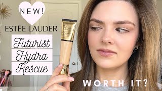 NEW Estee Lauder Futurist Hydra Rescue Moisturizing Foundation  Review amp Wear Test 1W2 Sand [upl. by Ahsenav]