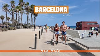 A sunny day in Barcelona and the Americas cup  4k HDR 60fps Walking Tour [upl. by Niveg23]