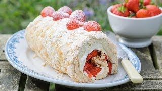 Sweet Eve Strawberry Meringue Roulade recipe [upl. by Isawk]