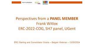 May 2024 – Frank Witlox ERC Consolidator grants Panel member 2022 call [upl. by Bywaters]