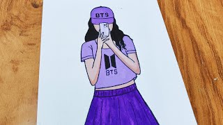 💜 EASY BTS Drawing amp Painting BTS Girl Drawing Easy Girl Painting Girl in Purple Dress 💜 [upl. by Naol]