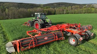 Grünroggen  Grasernte 2023  mähen amp schwaden Traktor Fendt Case mit Kuhn  Landwirtschaft farmer [upl. by Nappy]