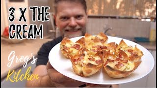 Cream Cheese and Bacon Wonton Recipe  Gregs Kitchen [upl. by Hudis]