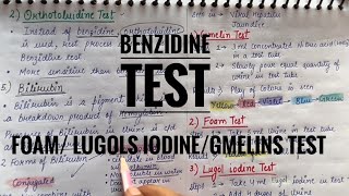 Chemical test blood benzidine  orthotoluidine test  bilirubin  Gmelins  Foam in urine [upl. by Nanete536]