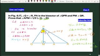 In Fig 617 ∠Q ∠R PA is the bisector of ∠QPR and PM perpendicular QR Prove that APM12 ∠Q ∠R [upl. by Autum]