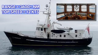 €850000 LongRange STEEL Converted Lifeboat Liveaboard Explorer Yacht  MY Fredrikstad [upl. by Kliman]