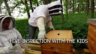 Doing a hive Inspection with my kids [upl. by Drofnelg425]