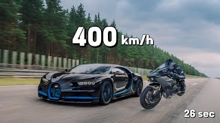 Bugatti Chiron VS Kawasaki Ninja H2R  Fastest Car In The World  0400 kmh [upl. by Bibeau]