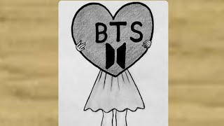 Easy BTS drawing 😍  How to draw a girl with BTS heart  BTS girl drawing  Easy pencil drawing [upl. by Katsuyama]