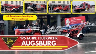 175 Jahre Feuerwehr Augsburg  Jubiläumsumzug  viel Blaulicht  Einsatzfahrt Löschzug neues E KLAF [upl. by Pasahow324]