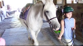 First Horseback Riding Lesson at a New Stable  Crazy8Family [upl. by Vassell]