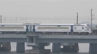 Train 18 crosses the Ennore creek bridge on its long journey to Delhi [upl. by Asina]