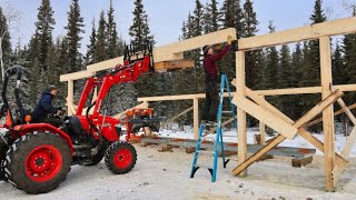 Building a Sawmill Shed  Posts amp Beams Go Up [upl. by Yssis256]